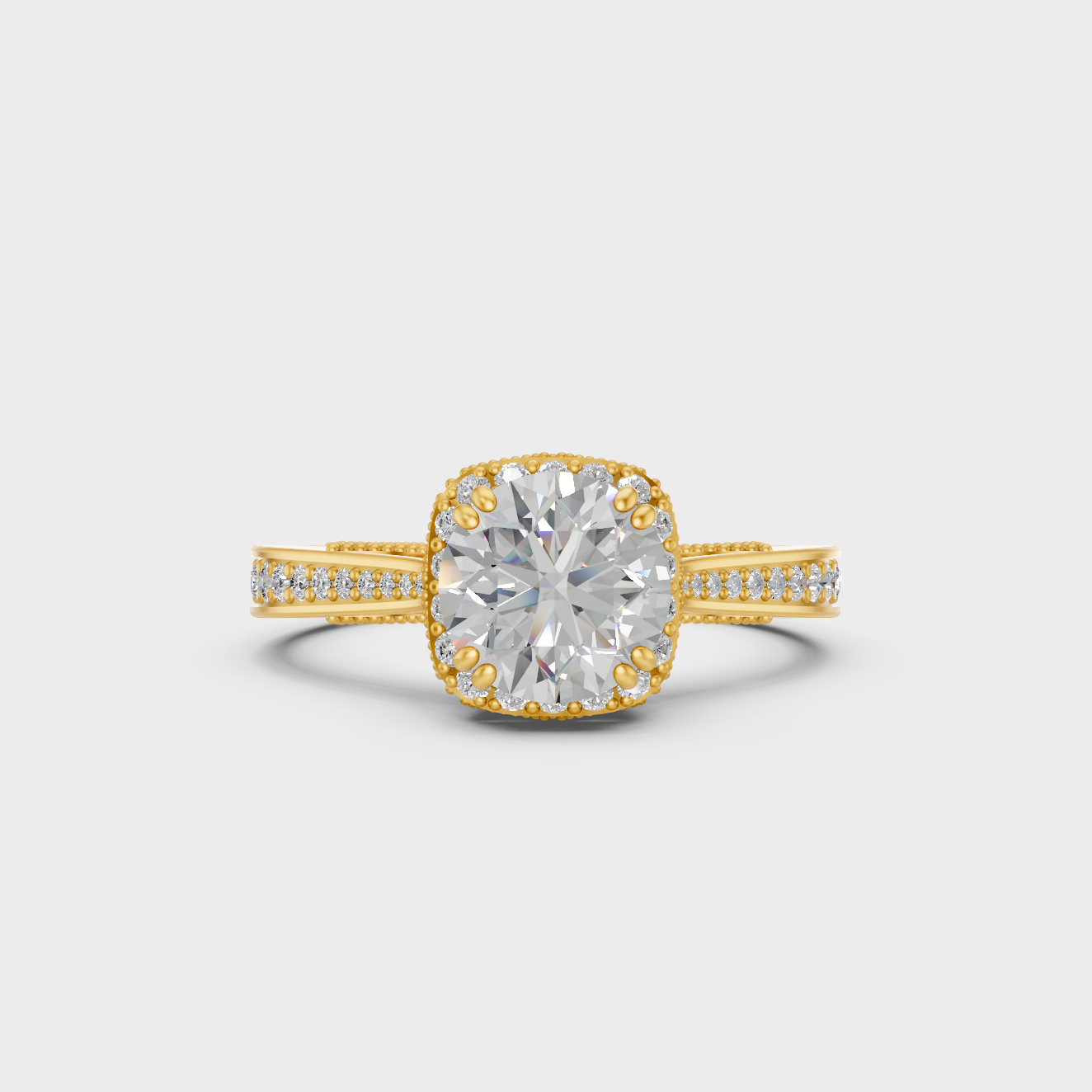 Yellow Gold Round Diamond Statement Ring Set Luxury Style