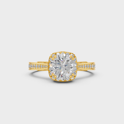 Yellow Gold Round Diamond Statement Ring Set Luxury Style