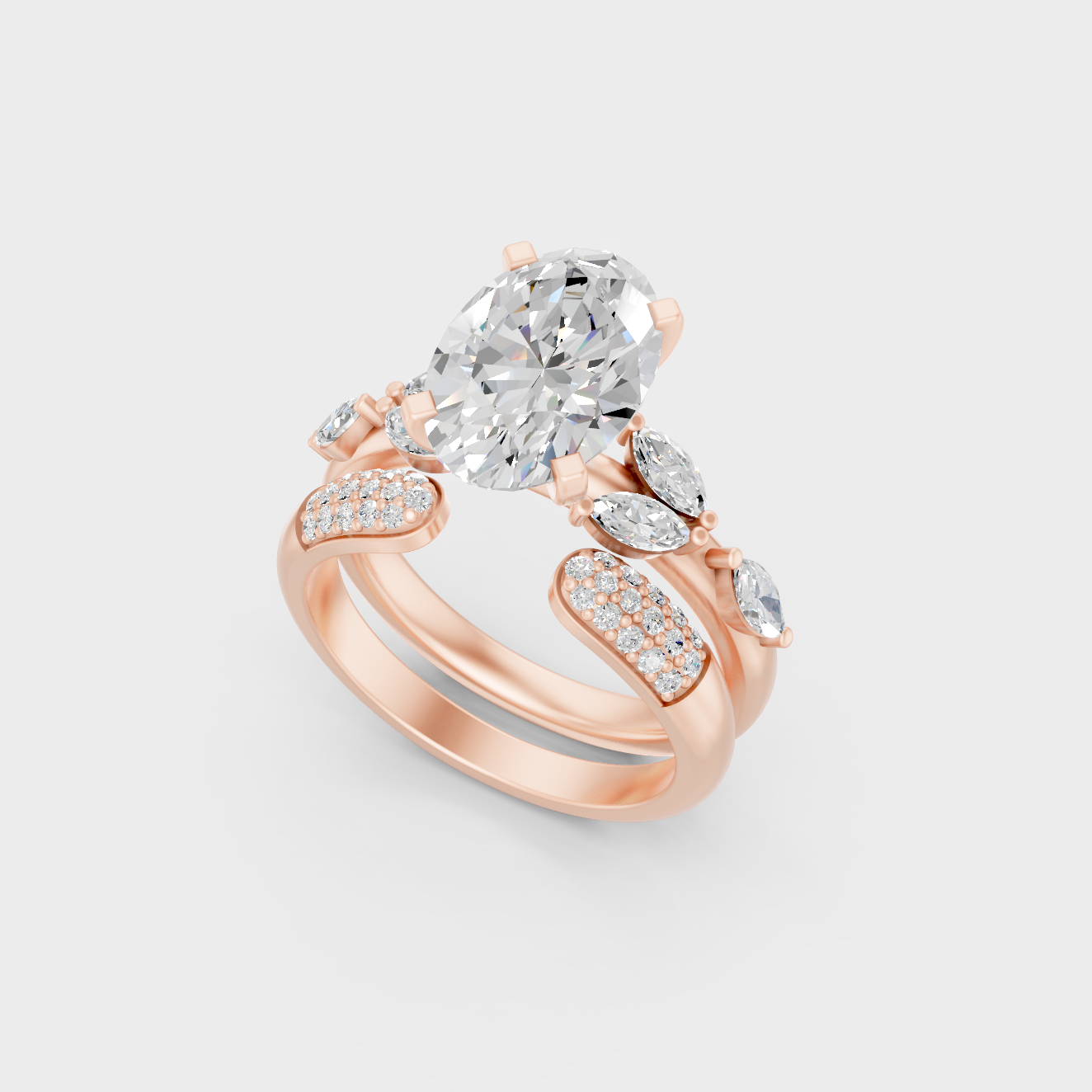 Contemporary Lab Diamond Ring Set In Rose Gold