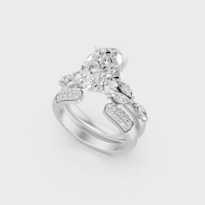 White Gold Oval Marquise Round Engagement Ring Set Fine Jewelry