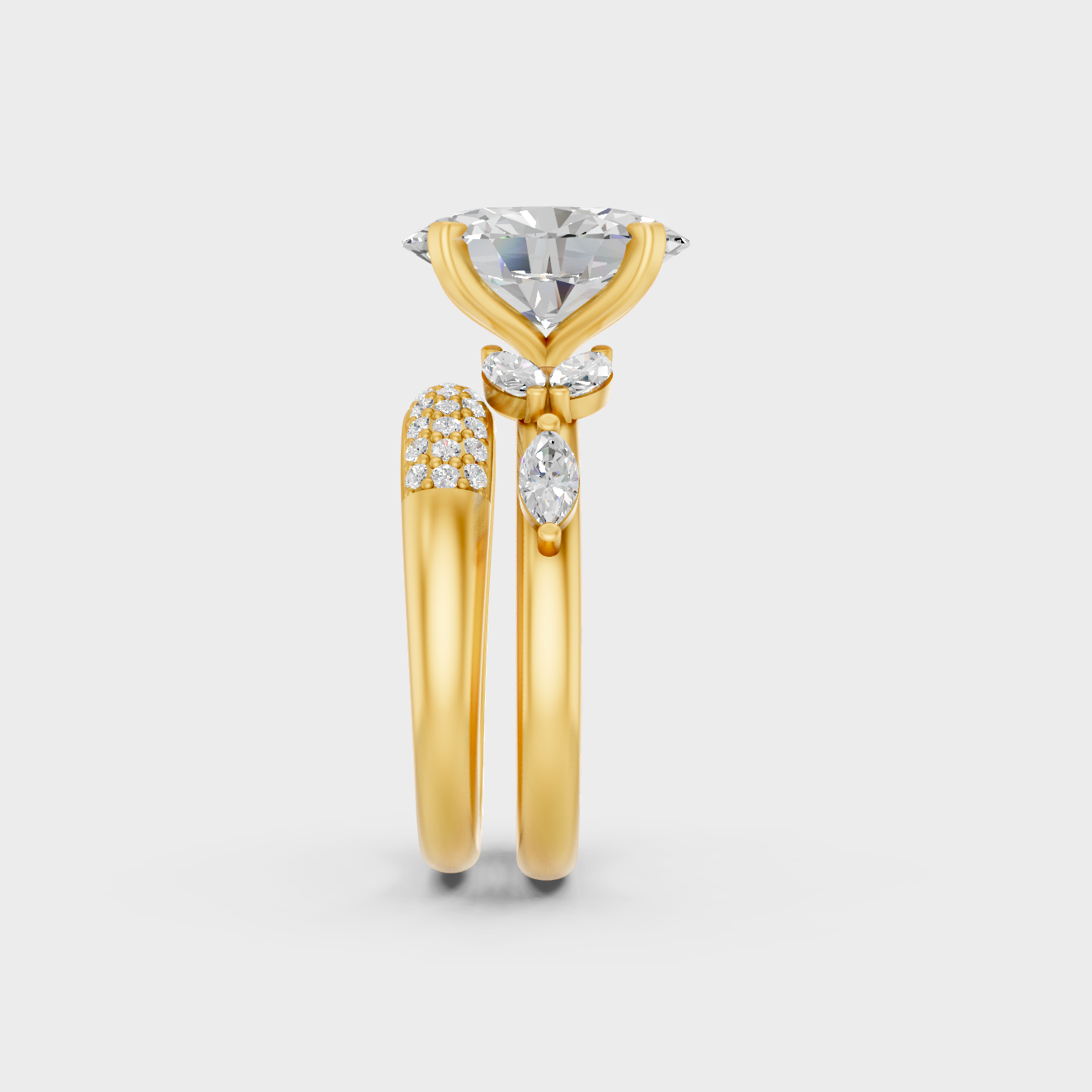 Designer Oval Marquise Diamond Ring Set In Yellow Gold