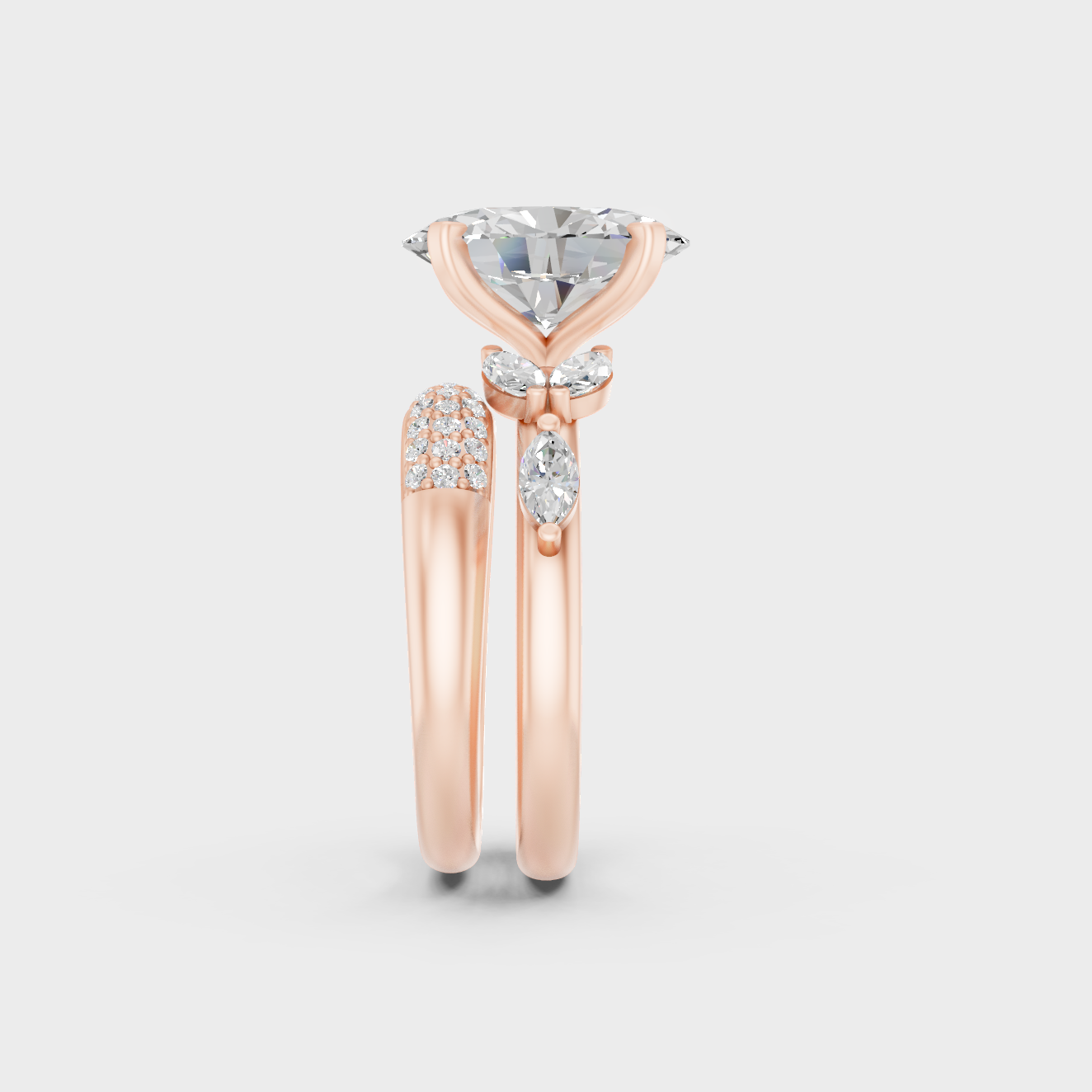 Oval Marquise Round Lab Diamond Ring Set In Rose Gold Elegant Style