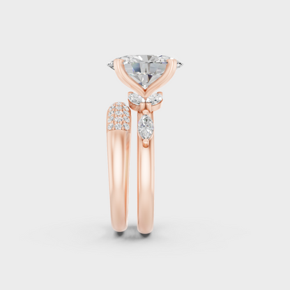 Oval Marquise Round Lab Diamond Ring Set In Rose Gold Elegant Style
