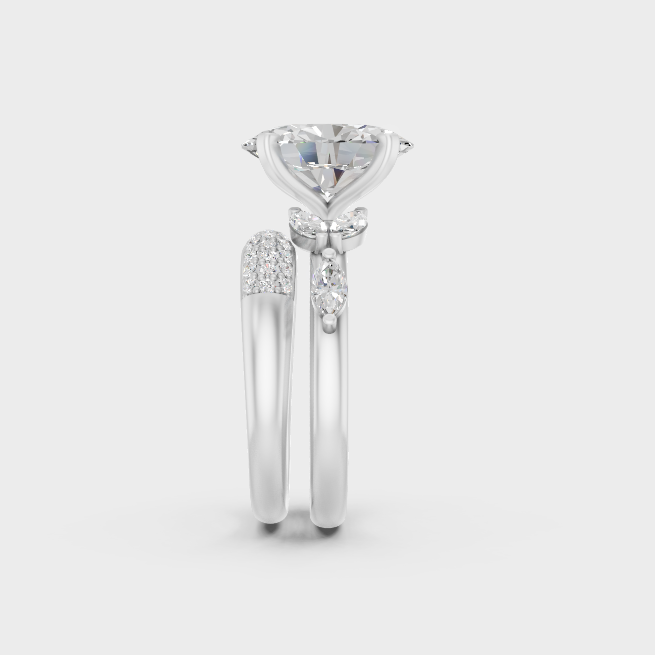 White Gold Certified Oval Marquise Round Ring Set Elegant Design