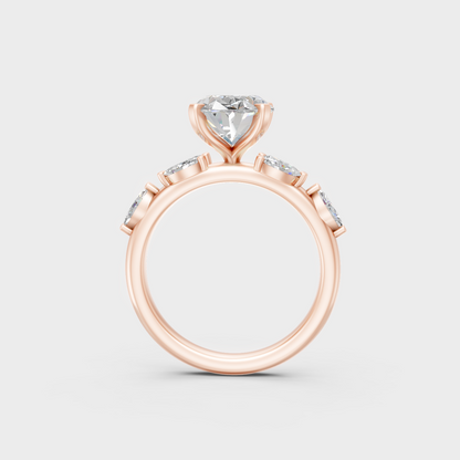 Rose Gold Luxury Oval Marquise Diamond Bridal Ring Set