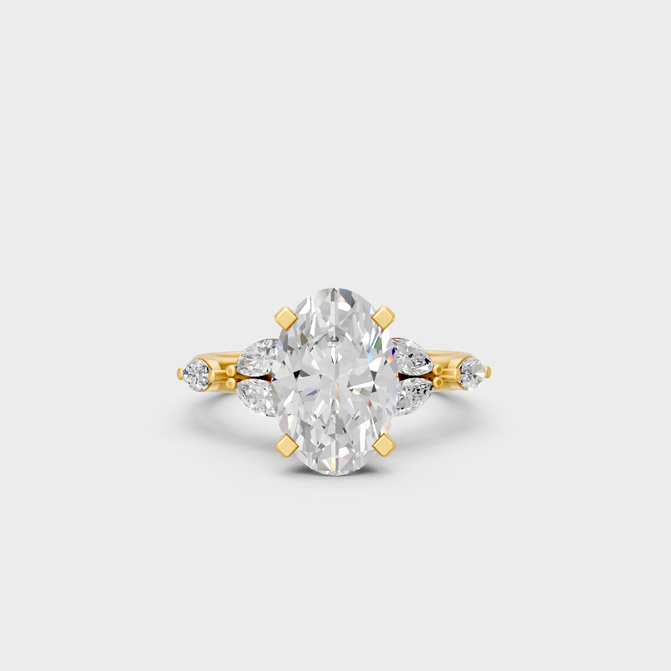 Yellow Gold Oval Marquise Statement Ring Set Luxury Style