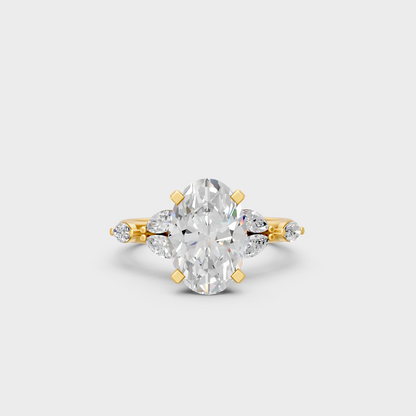 Yellow Gold Oval Marquise Statement Ring Set Luxury Style