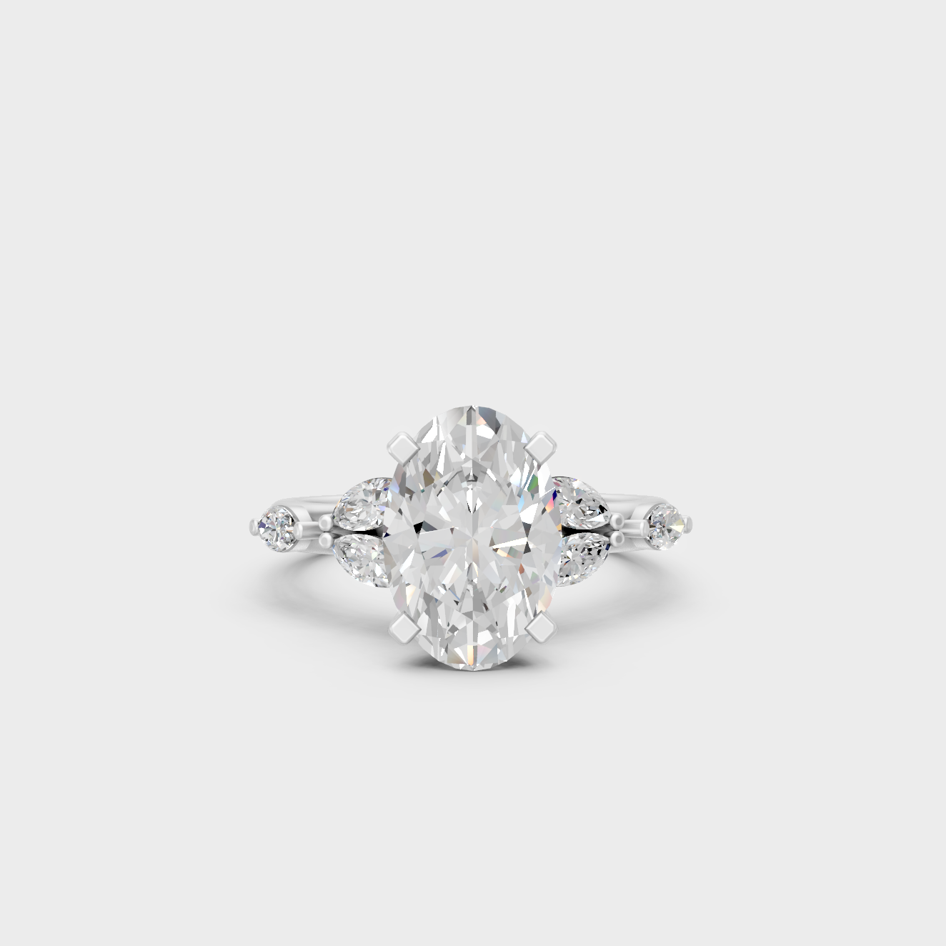 White Gold Oval Proposal Ring Set With Marquise Accent Diamonds