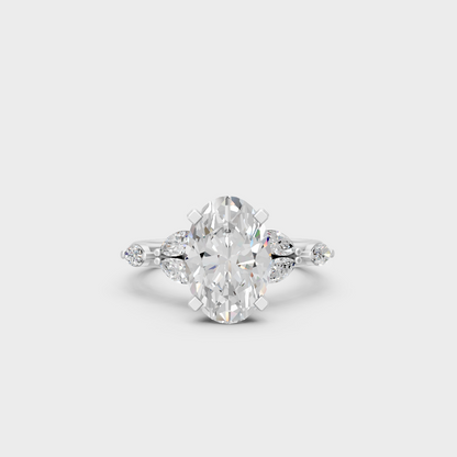 White Gold Oval Proposal Ring Set With Marquise Accent Diamonds