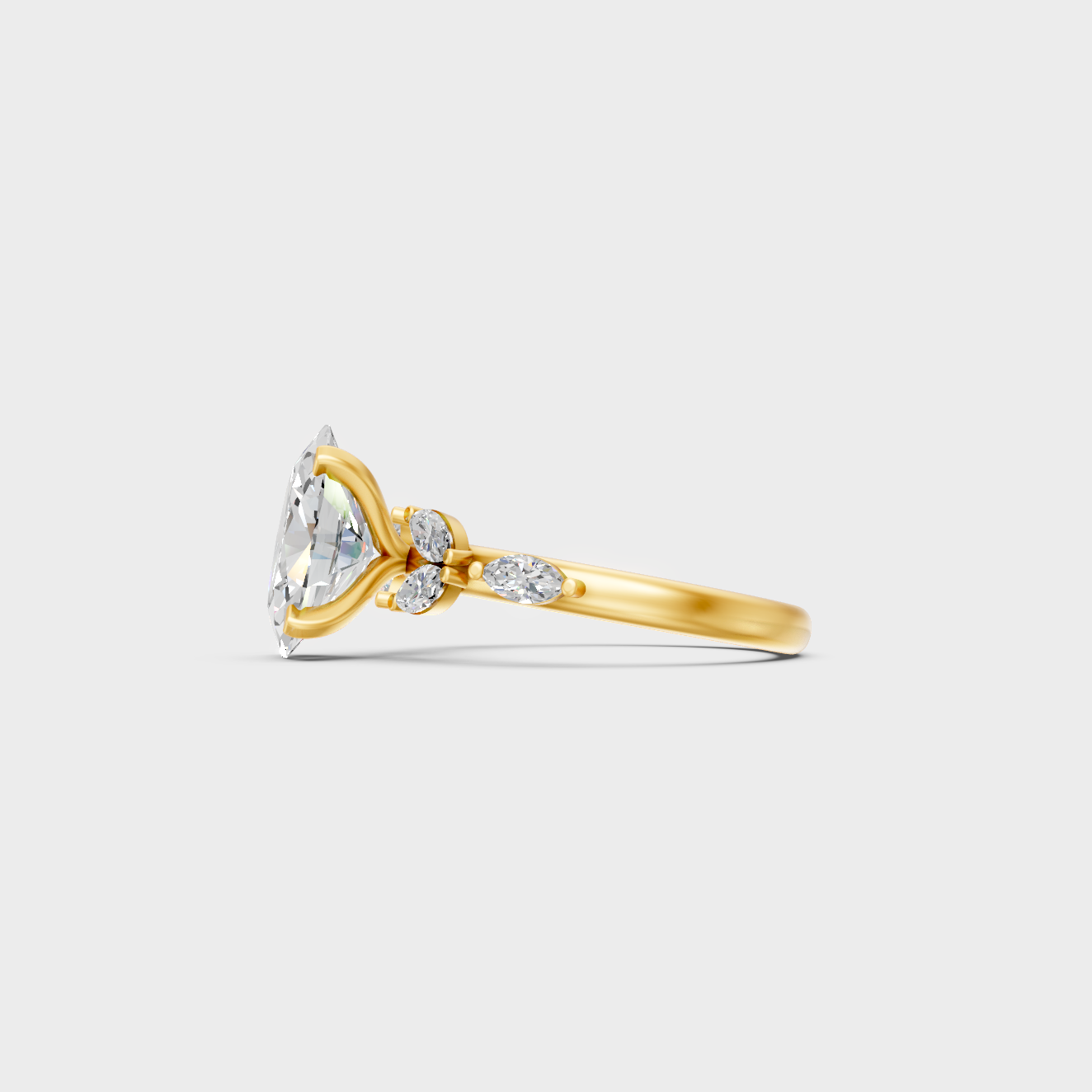 Designer Oval Marquise Diamond Ring Set In Yellow Gold