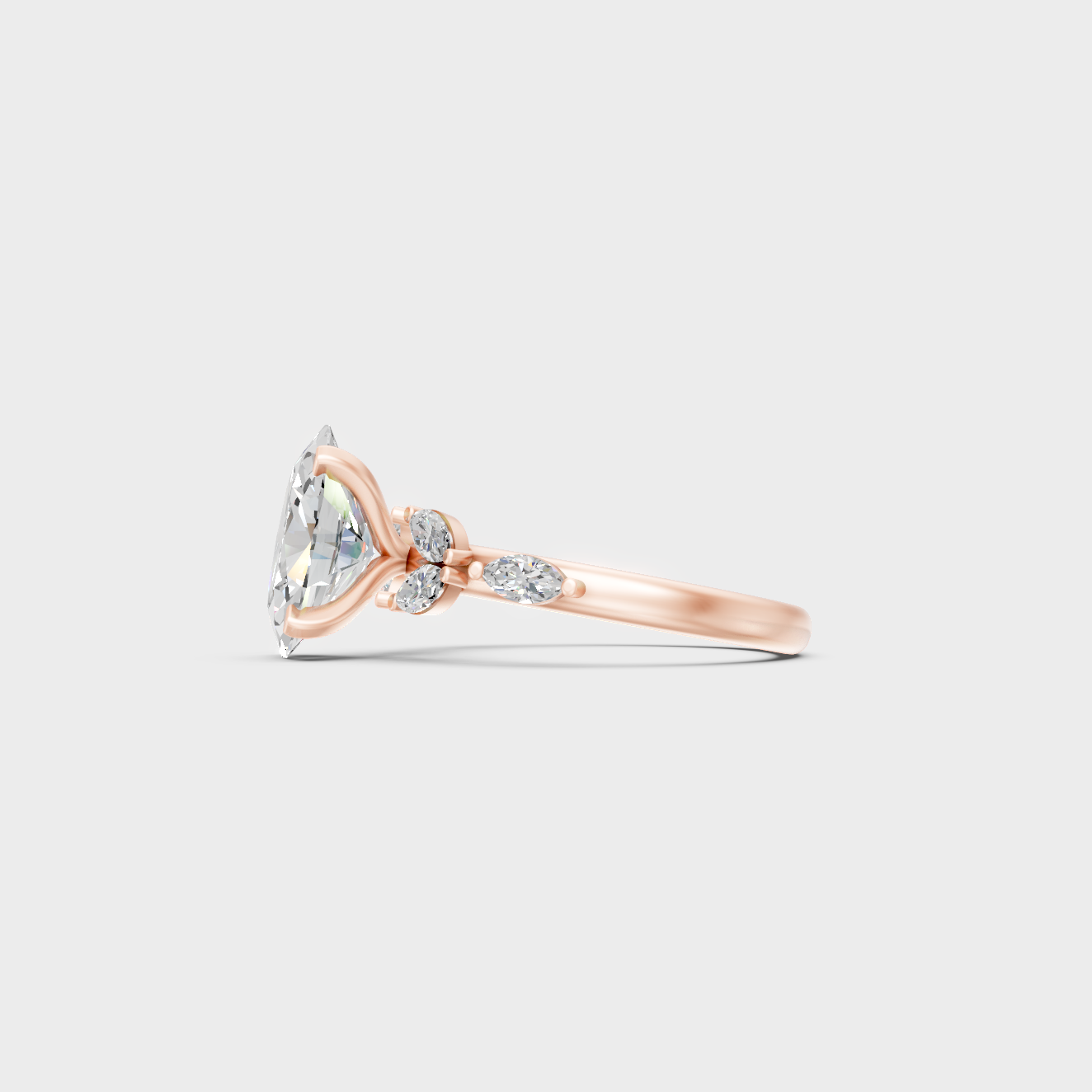Rose Gold Oval Marquise Lab Grown Diamond Ring Set Luxury Style