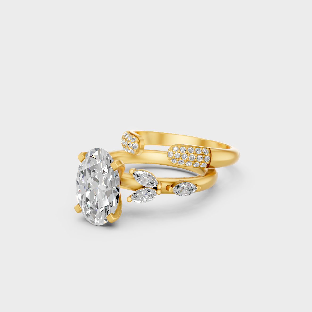 Yellow Gold Multi Shape Diamond Ring Set Luxury Jewelry