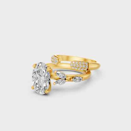 Yellow Gold Multi Shape Diamond Ring Set Luxury Jewelry