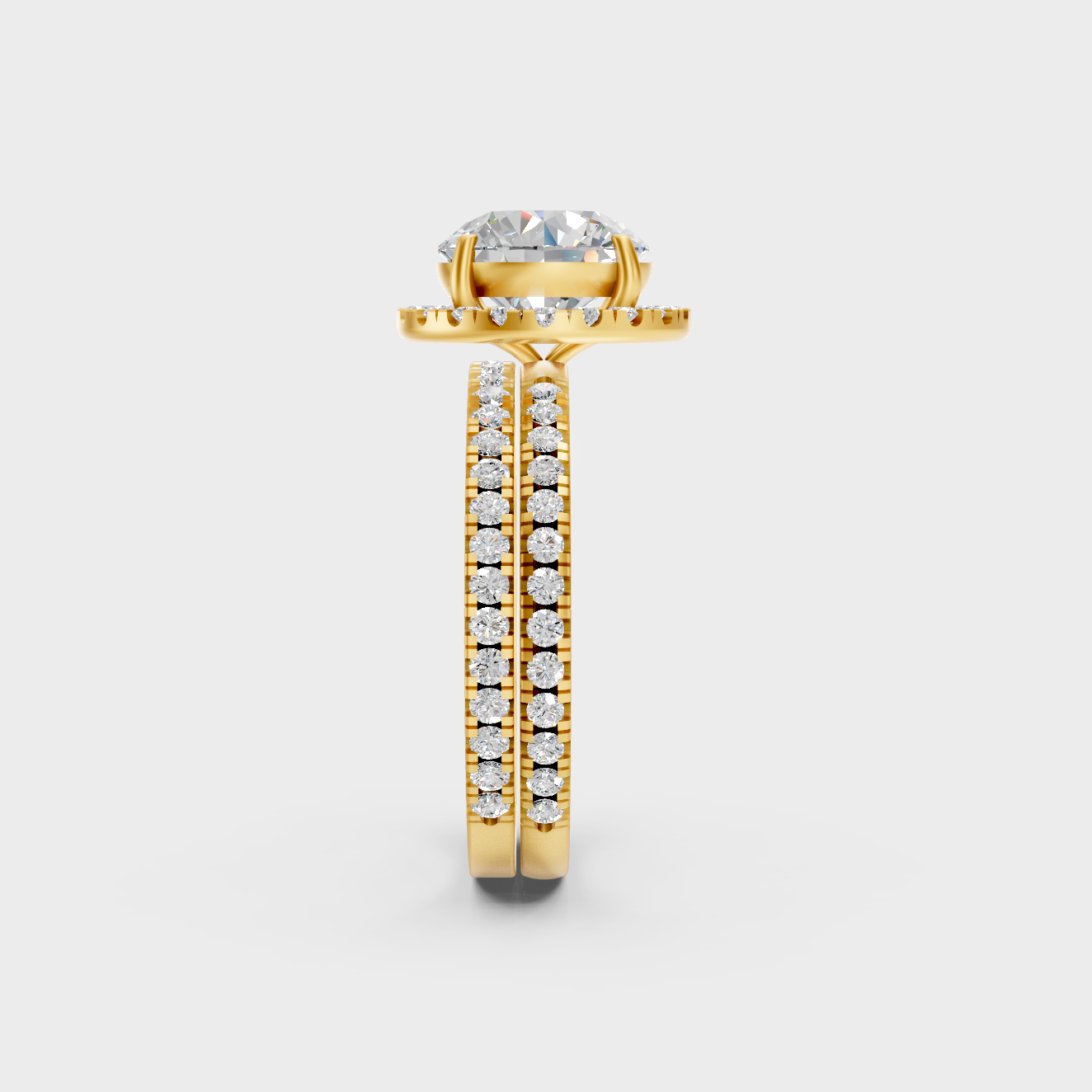 Elegant Round Halo Proposal Ring Set In Yellow Gold