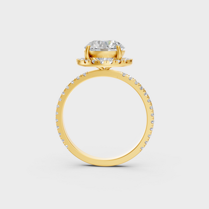 Yellow Gold Round Halo Statement Ring Set Luxury Design