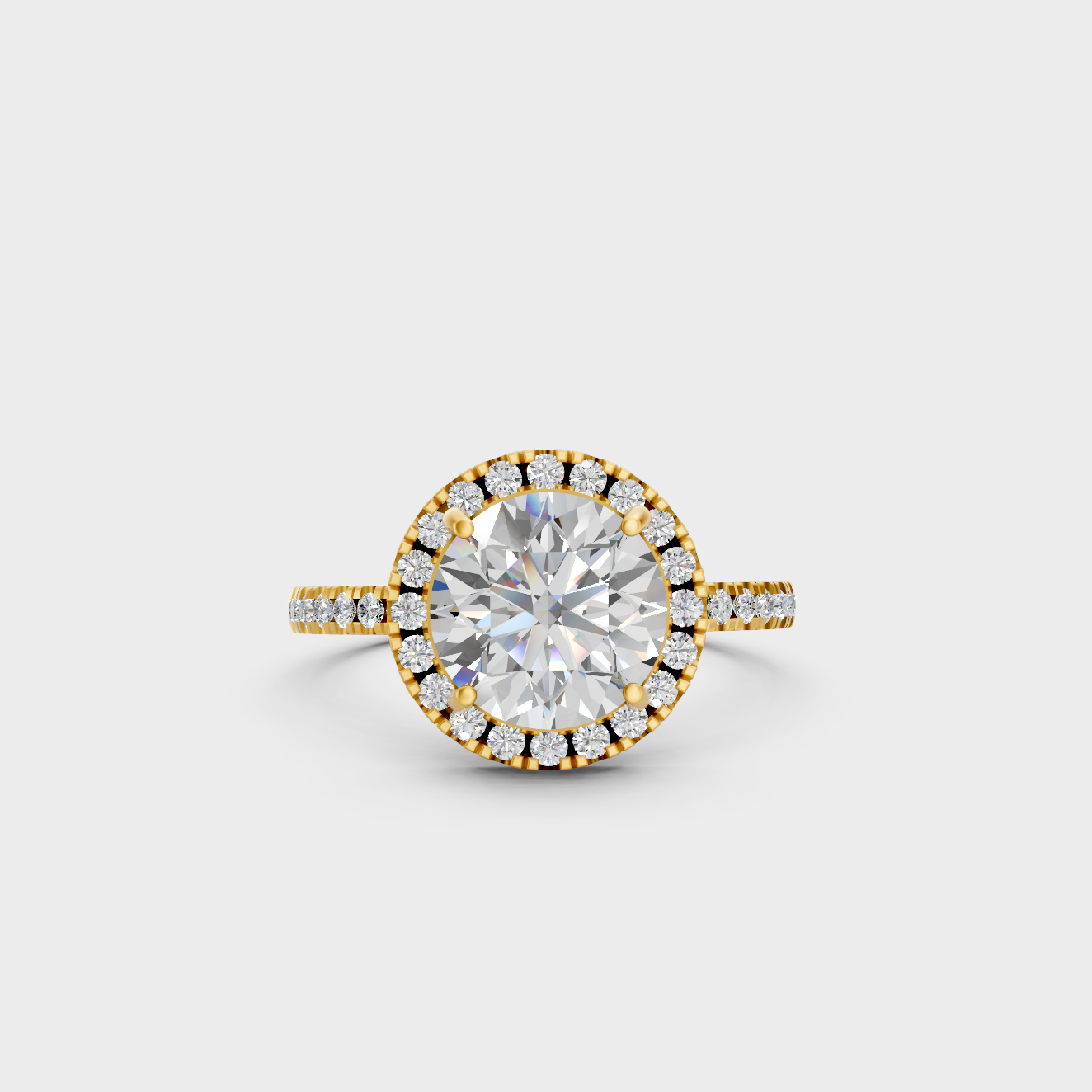 Yellow Gold Round Diamond Halo Ring Set Luxury Bridal Jewelry