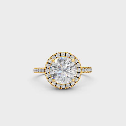 Yellow Gold Round Diamond Halo Ring Set Luxury Bridal Jewelry