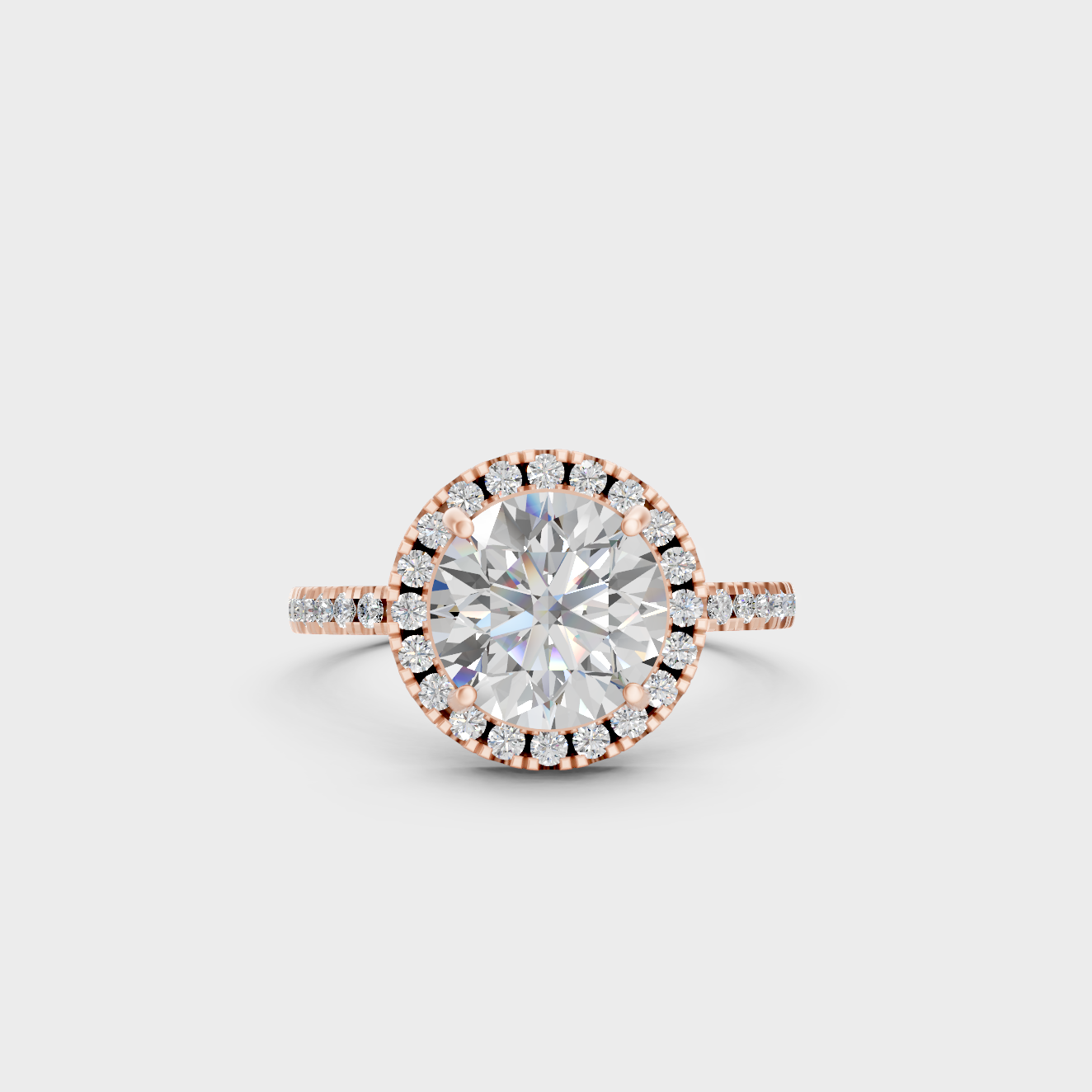 Rose Gold Luxury Round Halo Diamond Engagement Ring Set