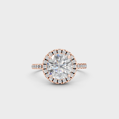 Rose Gold Luxury Round Halo Diamond Engagement Ring Set