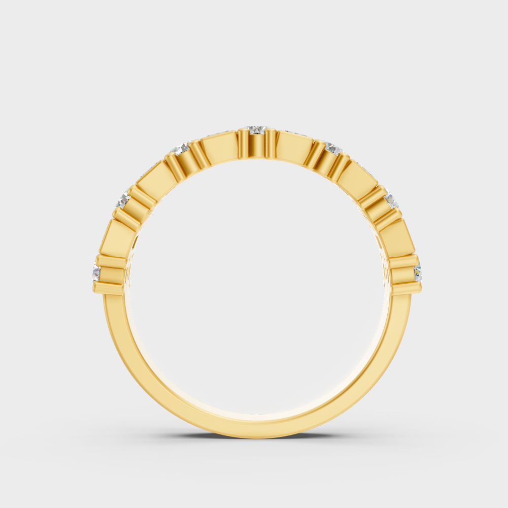 Yellow Gold Round Baguette Statement Band Luxury Jewelry