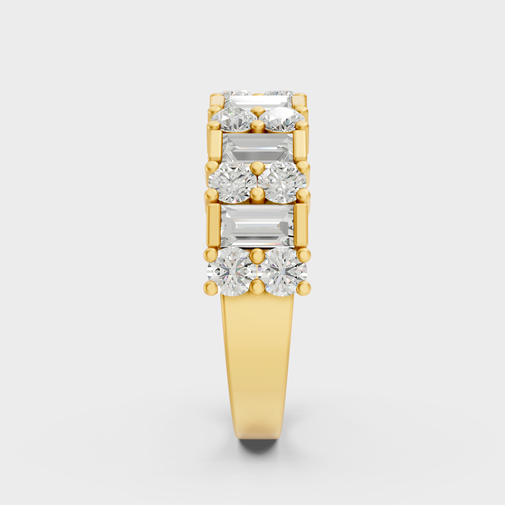 Designer Round Baguette Diamond Band In Yellow Gold