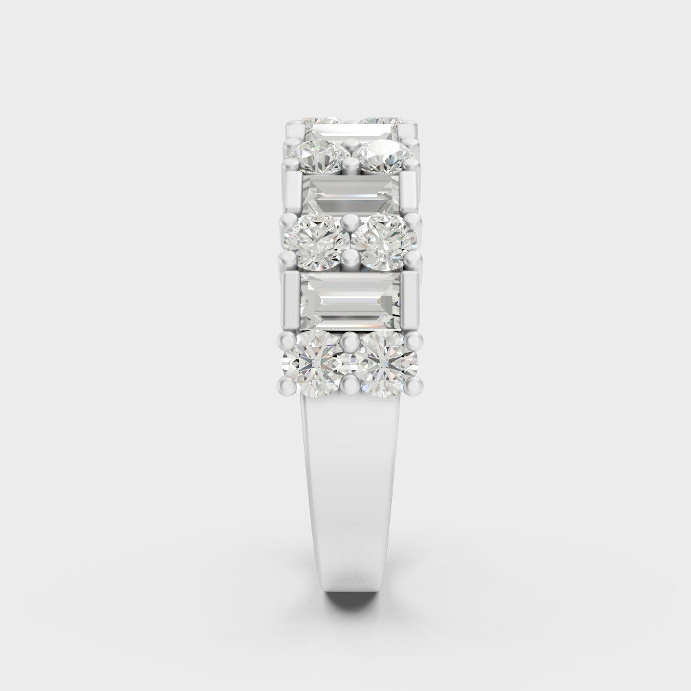 White Gold Certified Round Baguette Diamond Band Elegant Design