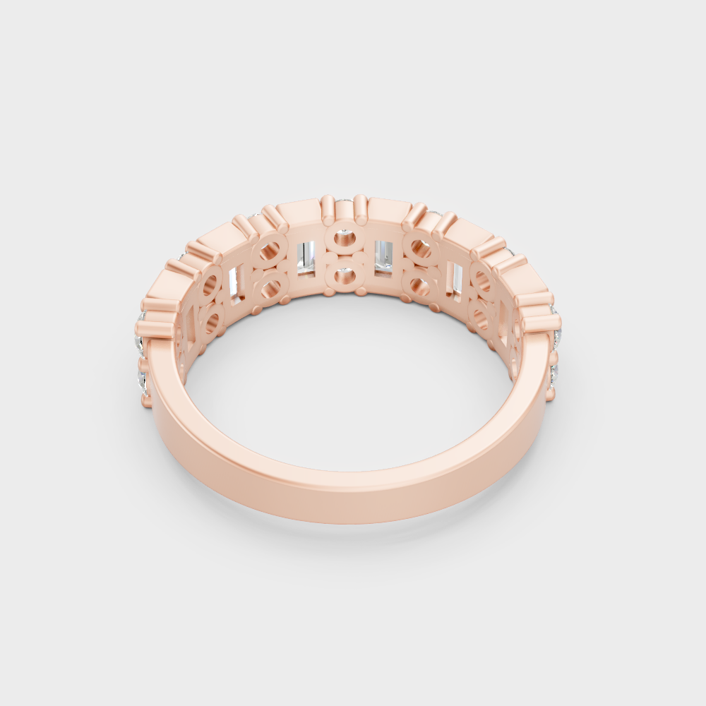 Round And Baguette Cut Lab Diamond Band In Rose Gold Elegant Design
