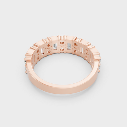 Round And Baguette Cut Lab Diamond Band In Rose Gold Elegant Design