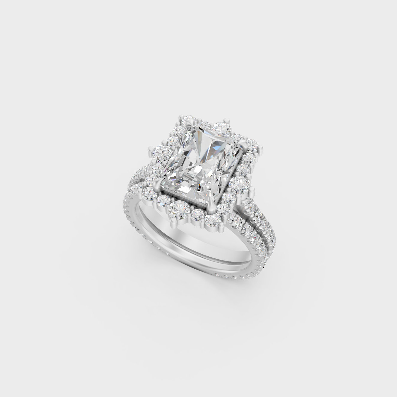 White Gold Radiant Engagement Ring Set Certified Fine Jewelry