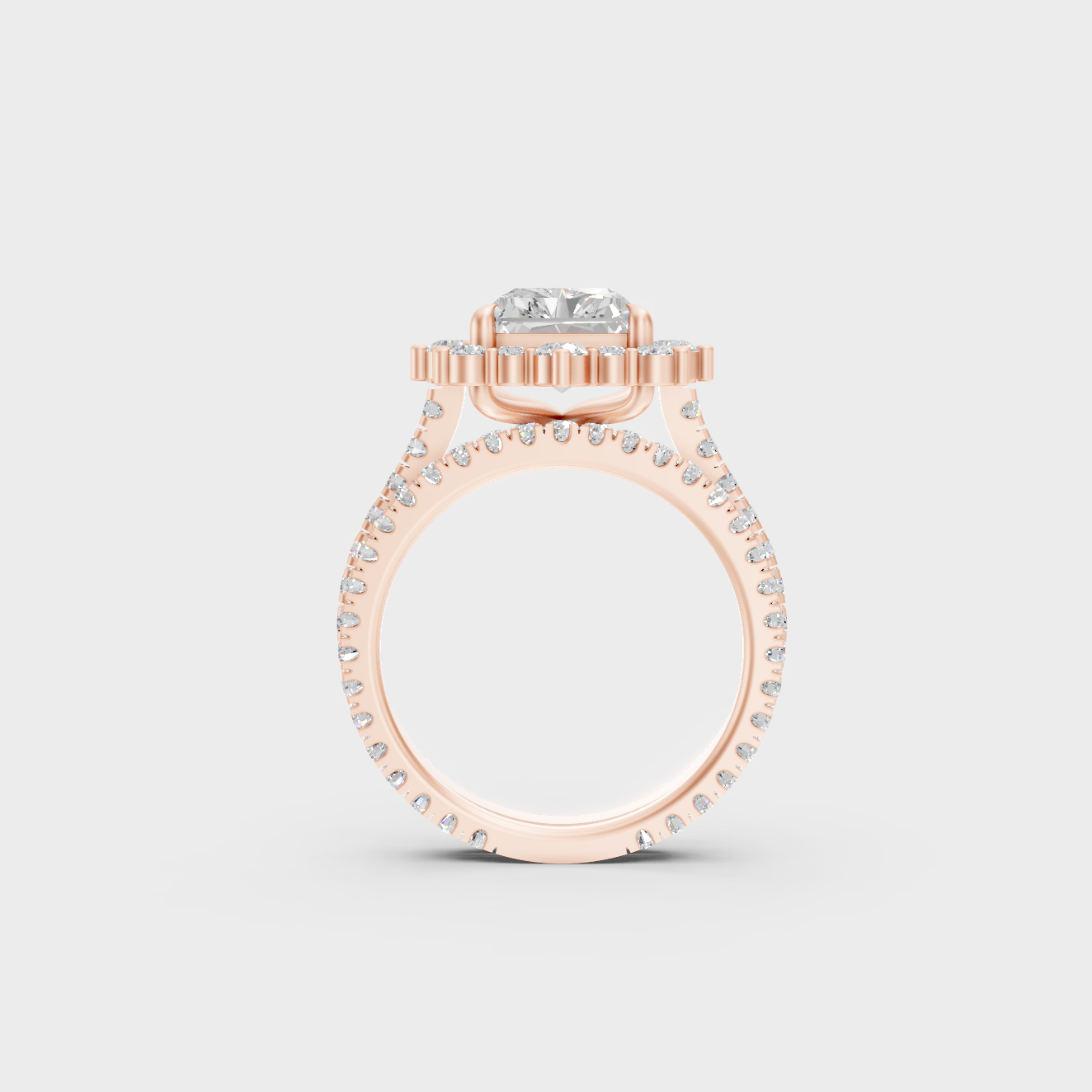Rose Gold Luxury Radiant Diamond Wedding Ring Set