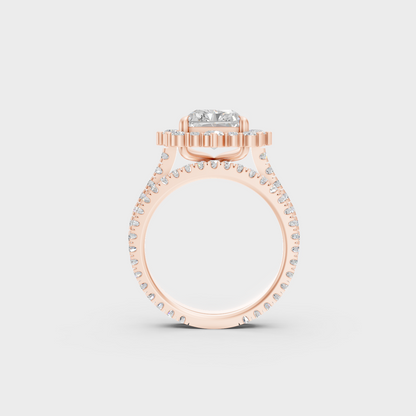 Rose Gold Luxury Radiant Diamond Wedding Ring Set