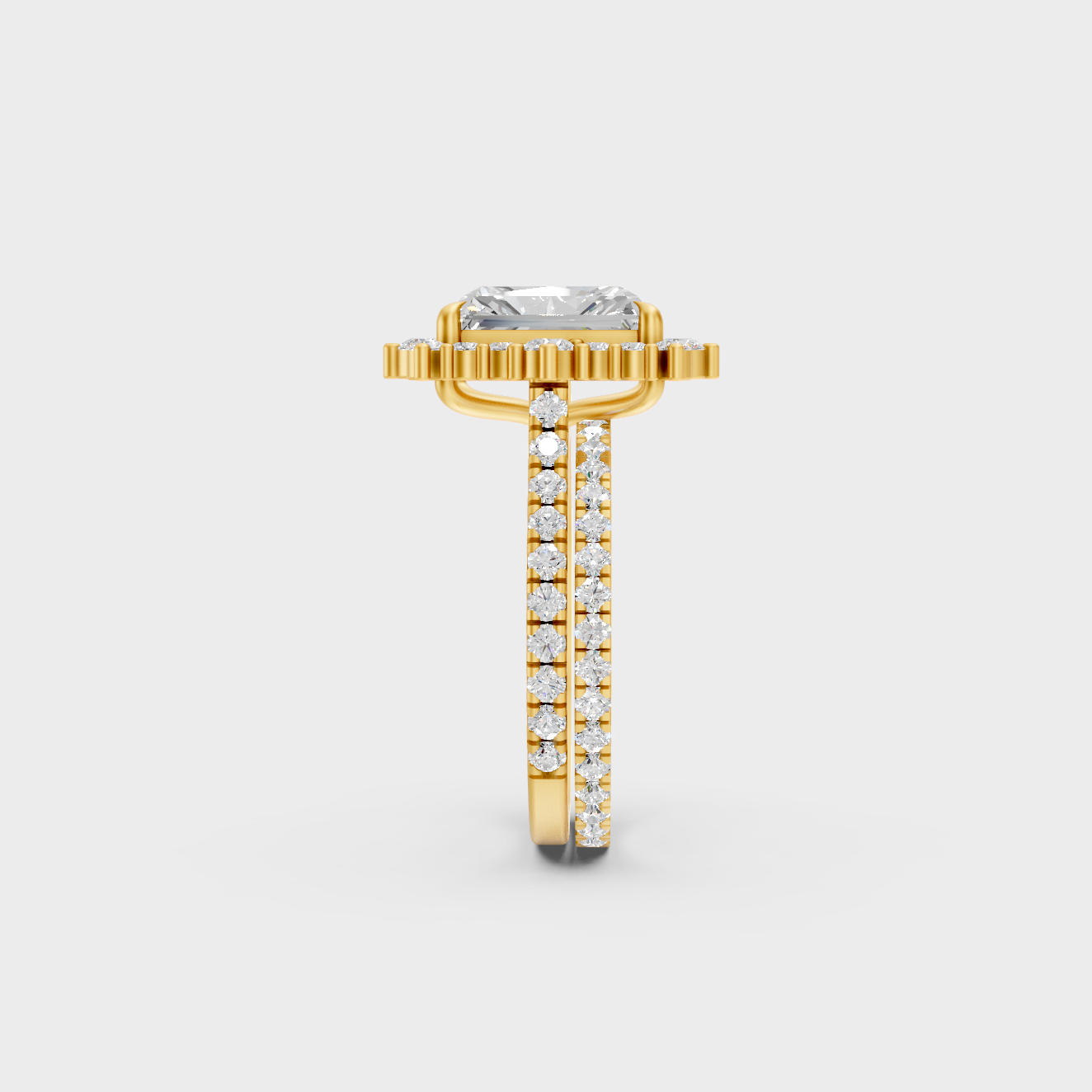Elegant Radiant Proposal Ring Set In Yellow Gold