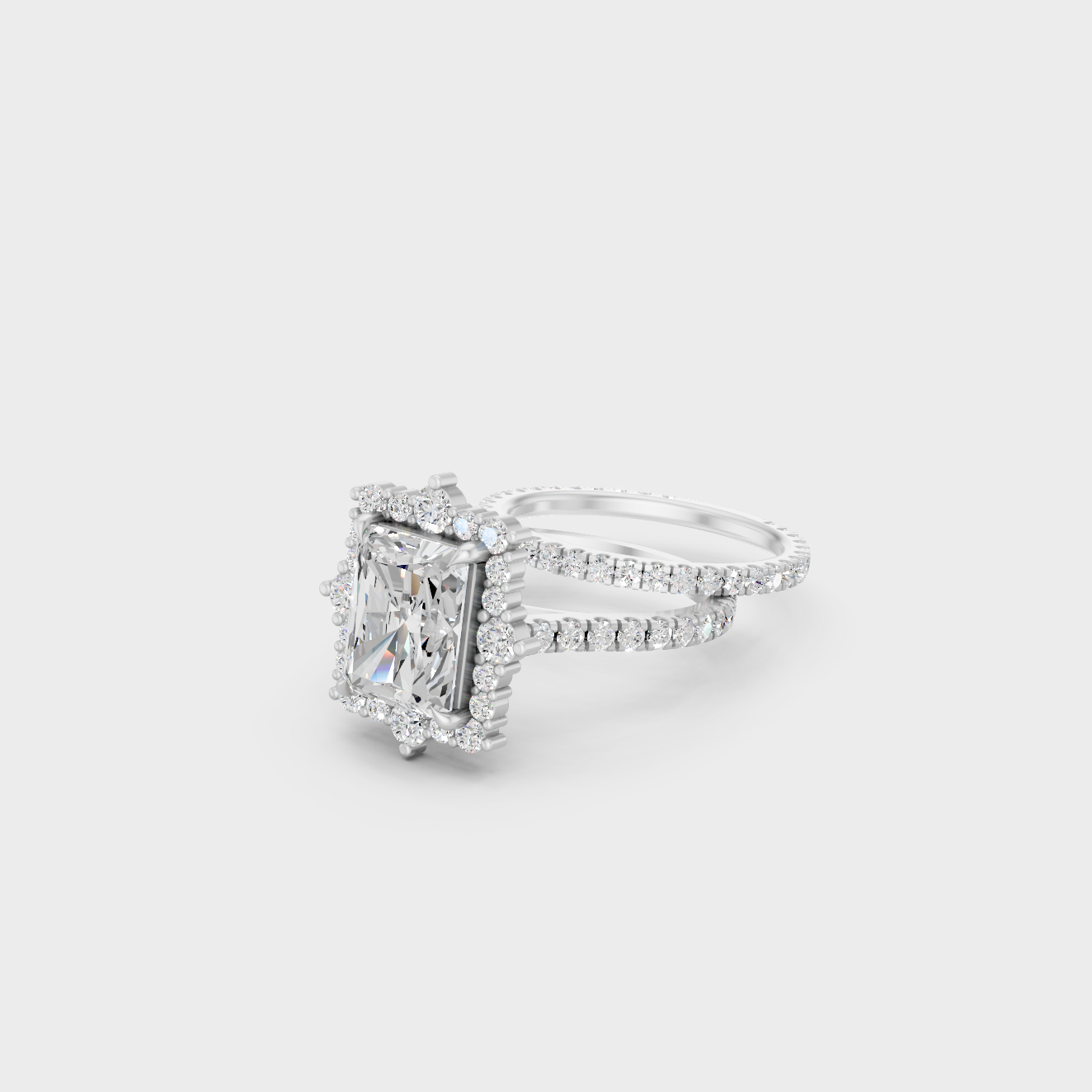 Platinum Radiant And Round Cut Diamond Ring Set Timeless Design