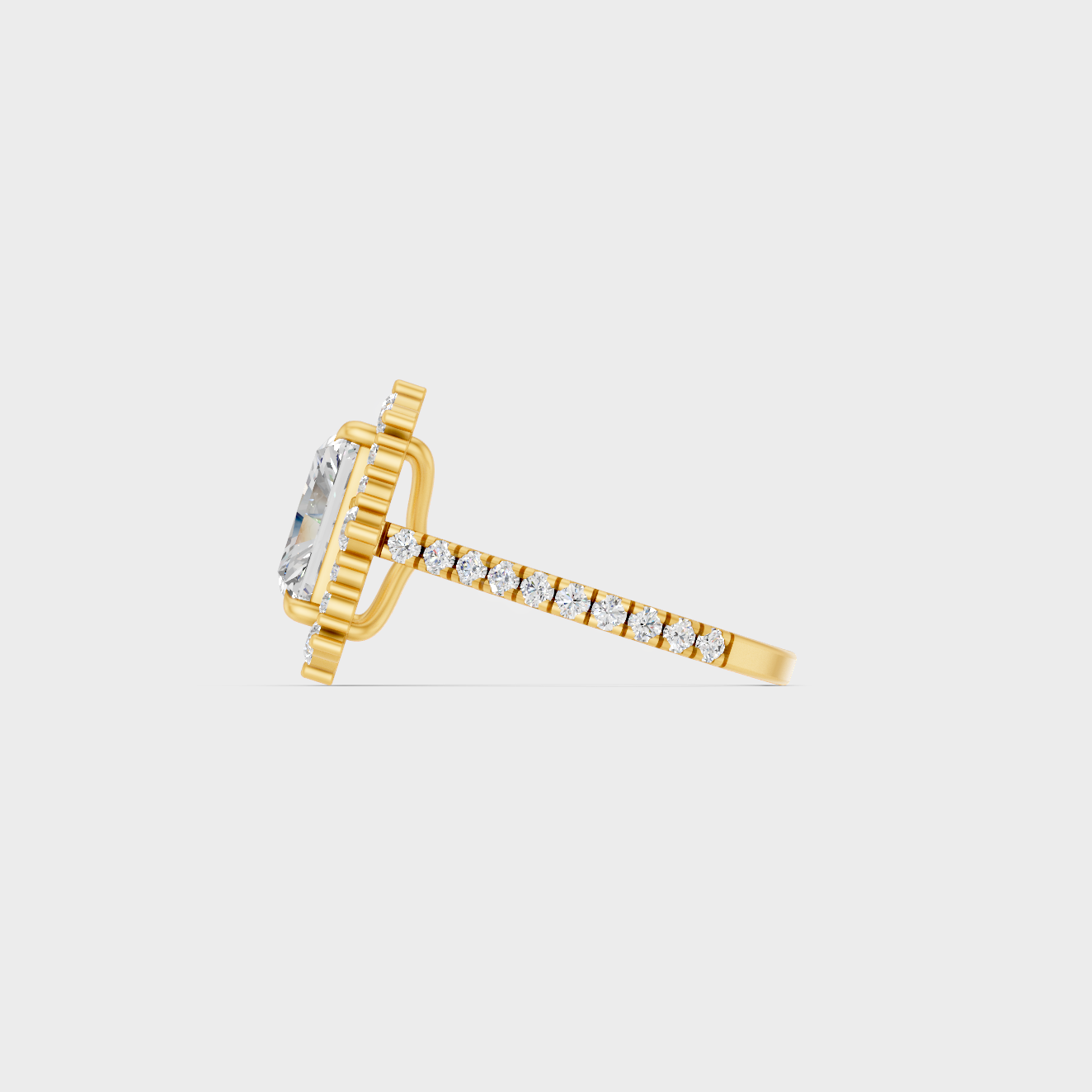 Designer Radiant Diamond Ring Set In Yellow Gold