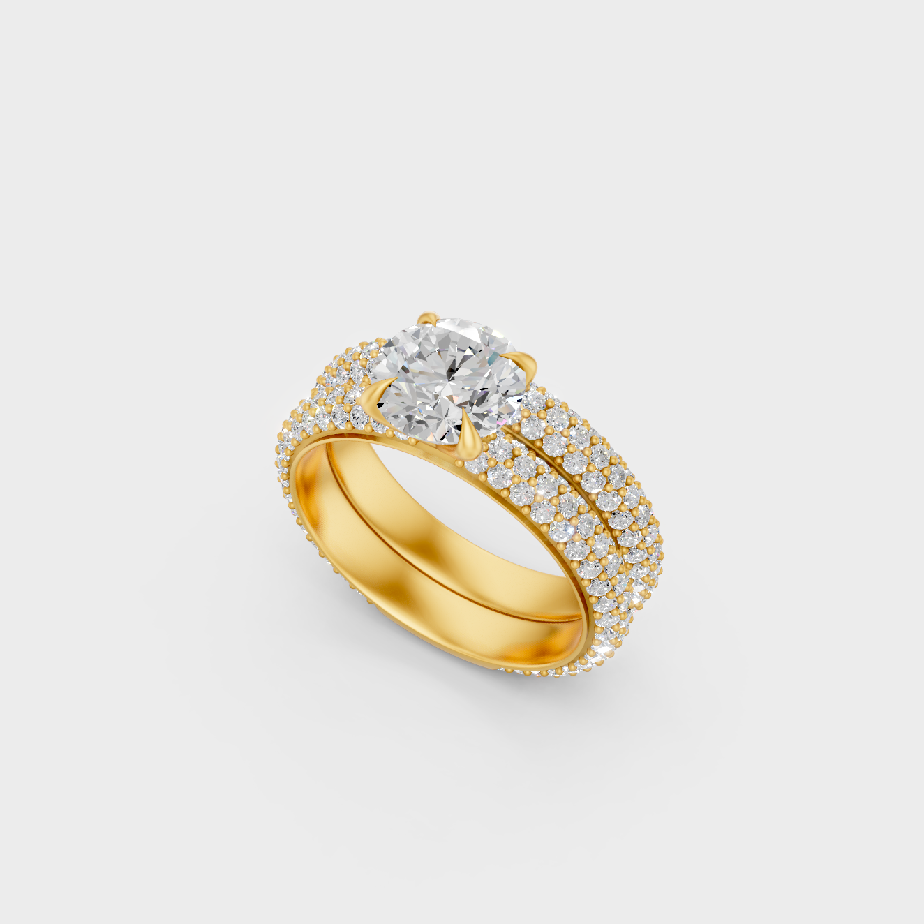 Luxury Round Solitaire Diamond Ring Set In Yellow Gold Elegant Jewelry