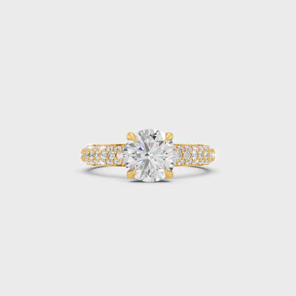 Yellow Gold Round Diamond Bridal Ring Set Luxury Design