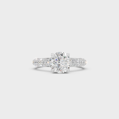 White Gold Round Proposal Ring Set With Side Diamond Sparkle