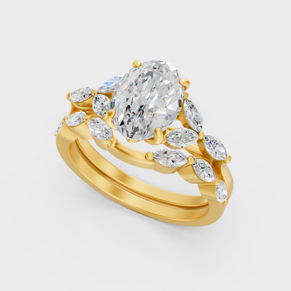 Luxury Oval Marquise Diamond Ring Set In Yellow Gold Elegant Jewelry