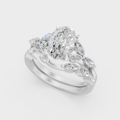 White Gold Oval Marquise Engagement Ring Set Certified Fine Jewelry