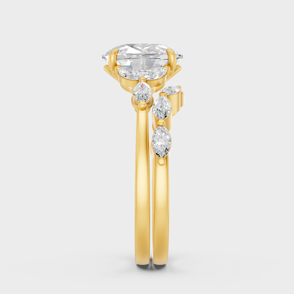 Elegant Oval Marquise Proposal Ring Set In Yellow Gold