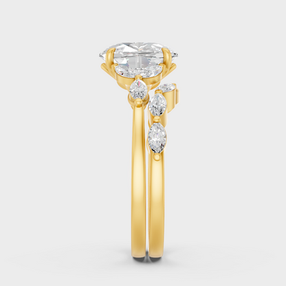 Elegant Oval Marquise Proposal Ring Set In Yellow Gold
