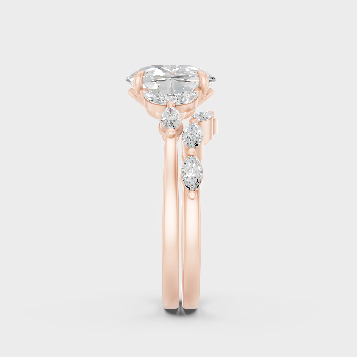 Oval Marquise Lab Diamond Ring Set In Rose Gold Elegant Style