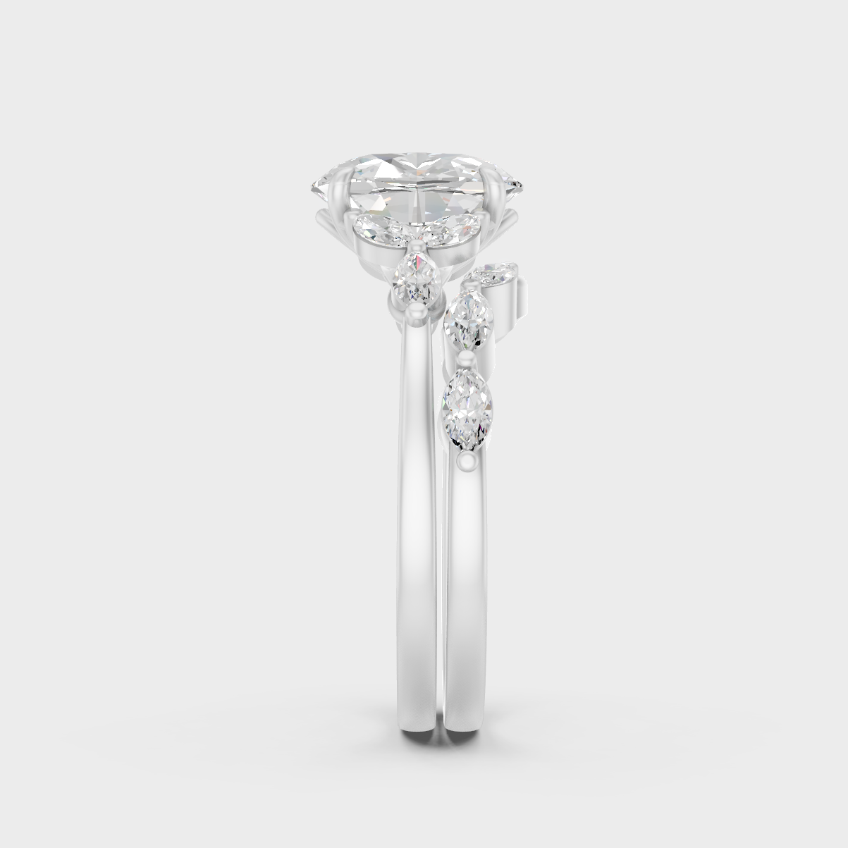 White Gold Certified Oval Marquise Diamond Ring Set Elegant Style