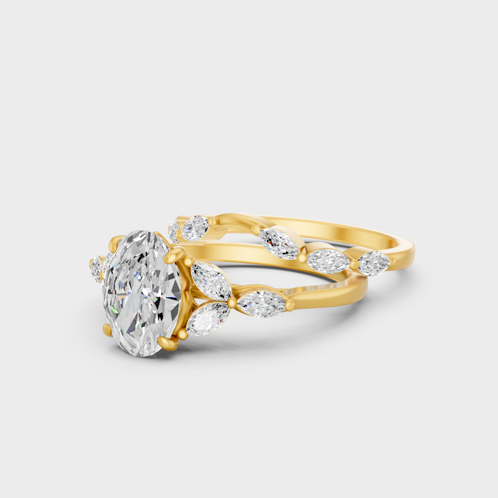 3.2 Ct Oval Marquise Diamond Ring Set In Yellow Gold Fine Jewelry