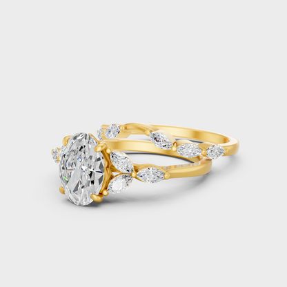 3.2 Ct Oval Marquise Diamond Ring Set In Yellow Gold Fine Jewelry