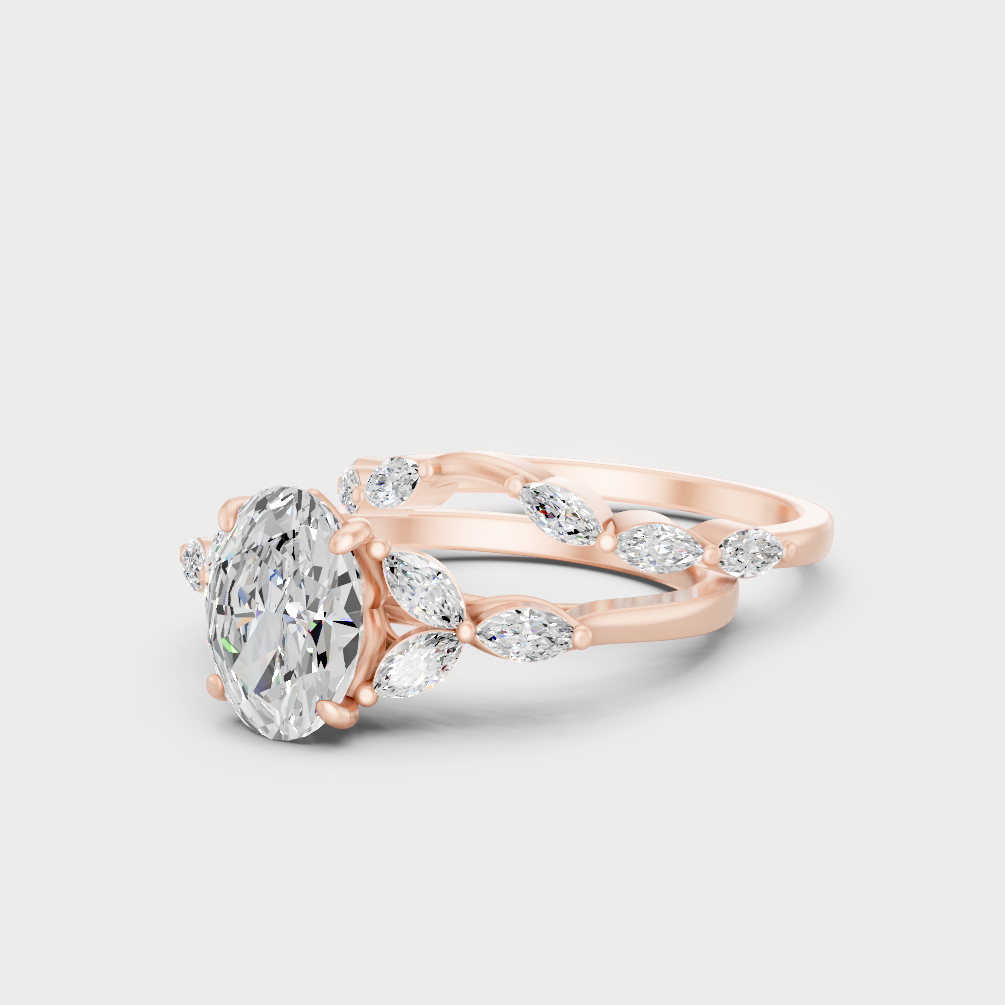 Ethical Lab Grown Oval Marquise Ring Set In Rose Gold