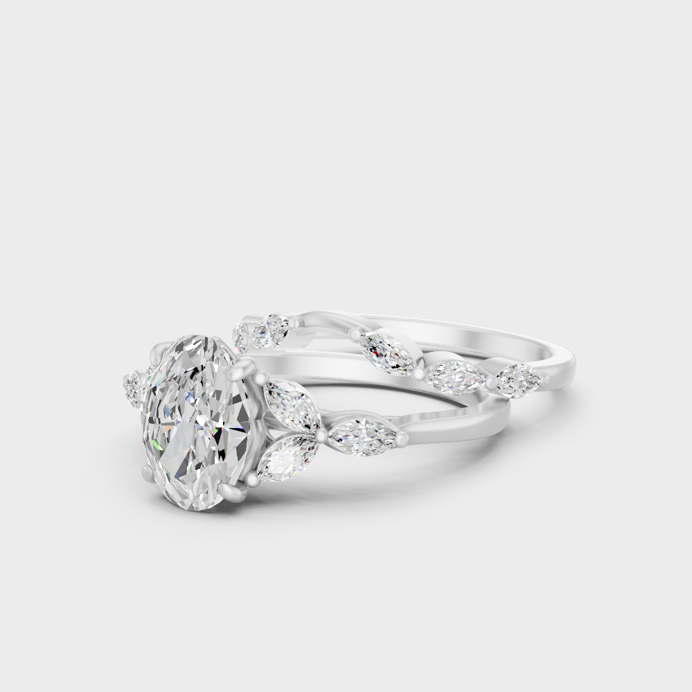 Platinum Oval And Marquise Diamond Ring Set Timeless Elegance