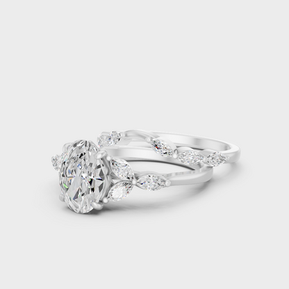 Platinum Oval And Marquise Diamond Ring Set Timeless Elegance
