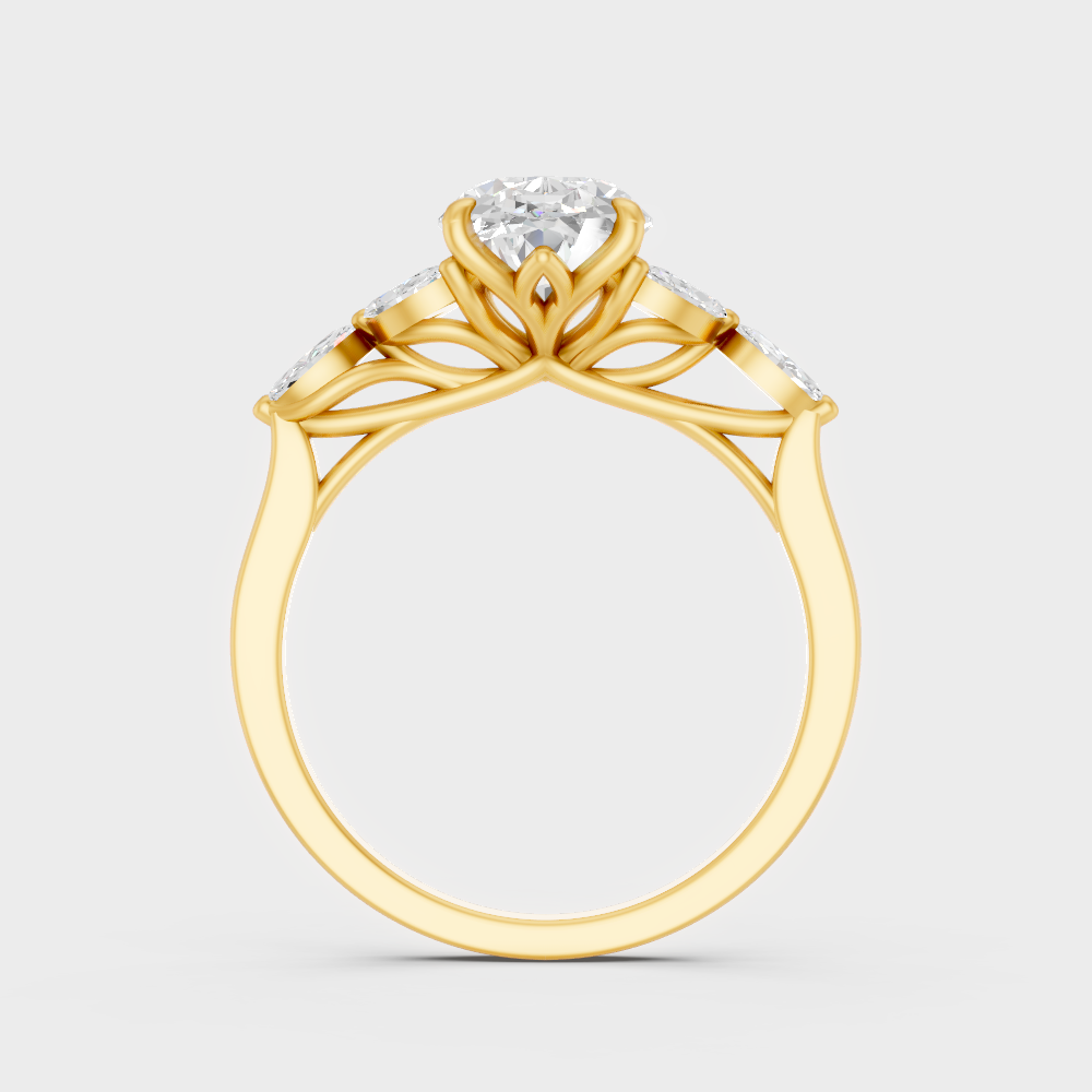 Yellow Gold Oval Marquise Diamond Wedding Ring Set Luxury Design