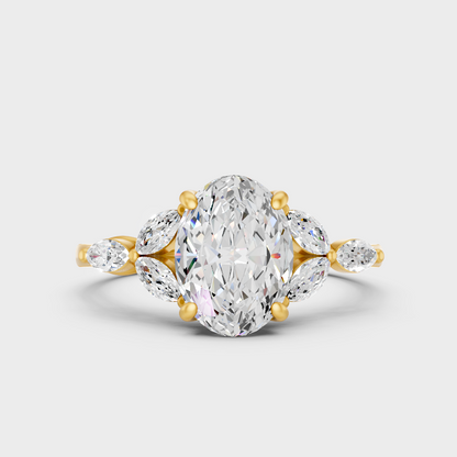 Yellow Gold Oval Marquise Statement Ring Set Luxury Jewelry